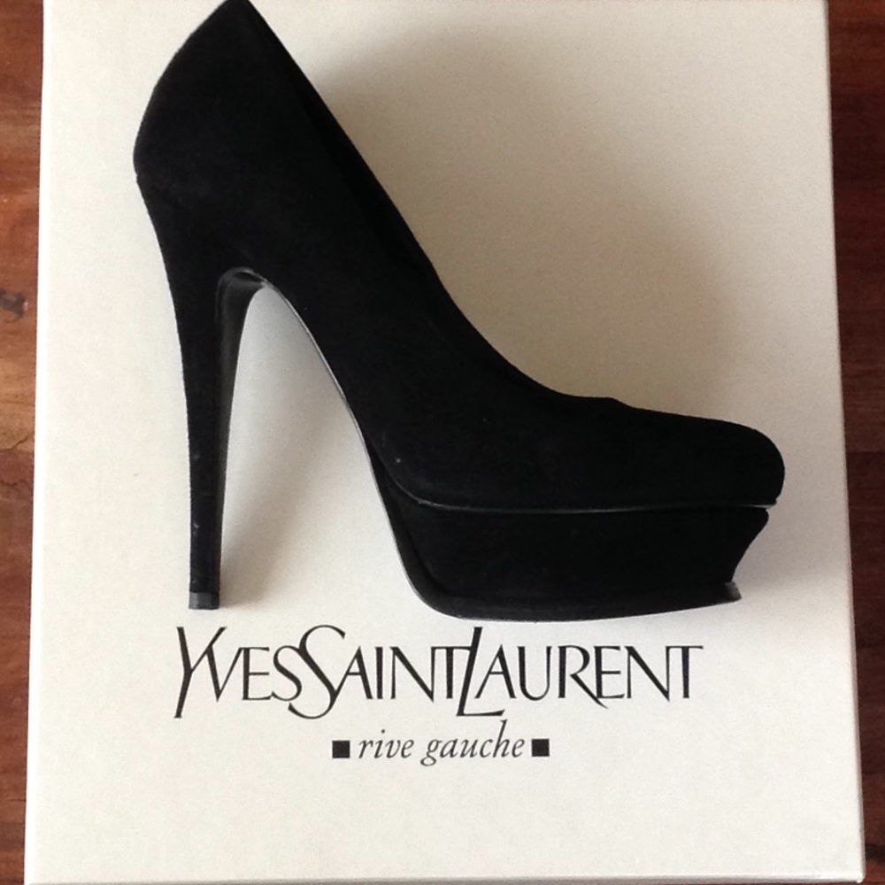 Authentic YSL Tribute Pumps in Black Suede